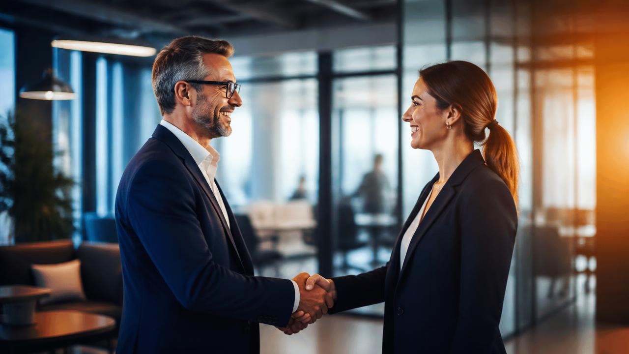 Deux professionnels concluant un partenariat